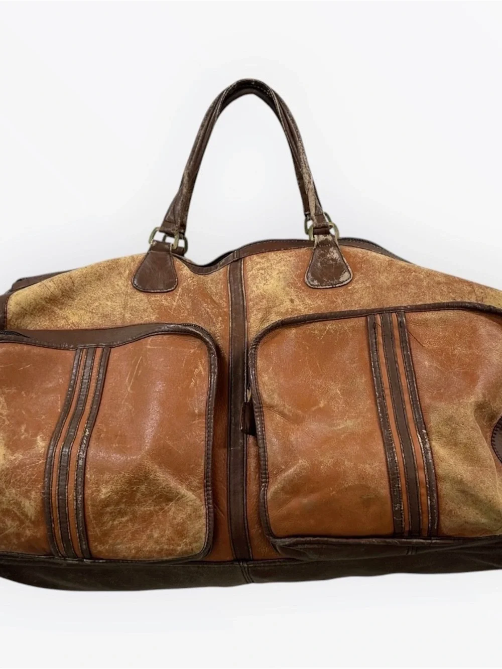 Vintage LAND Colombian Leather Large Duffel Travel Bag Weekend Carry On Brown